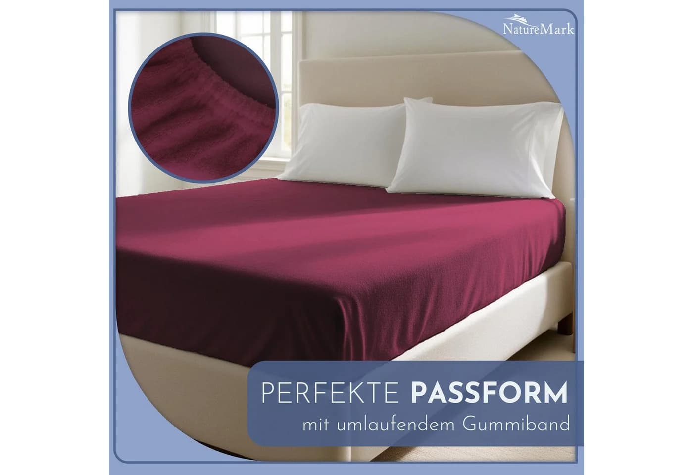 NatureMark Spannbettlaken Frottee 80% Baumwolle Bordeaux Rot - Bild 3
