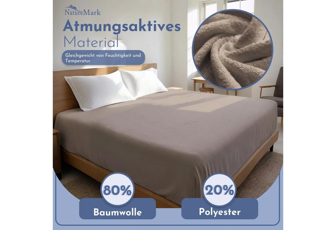 NatureMark Spannbettlaken Frottee Sand 80% Baumwolle - Bild 4