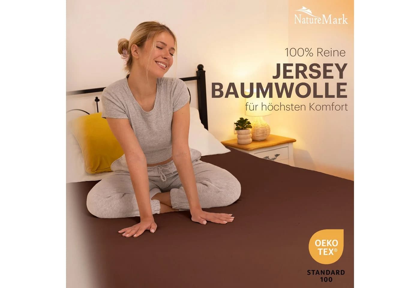 NatureMark Spannbettlaken Jersey 100% Baumwolle Braun - Bild 3