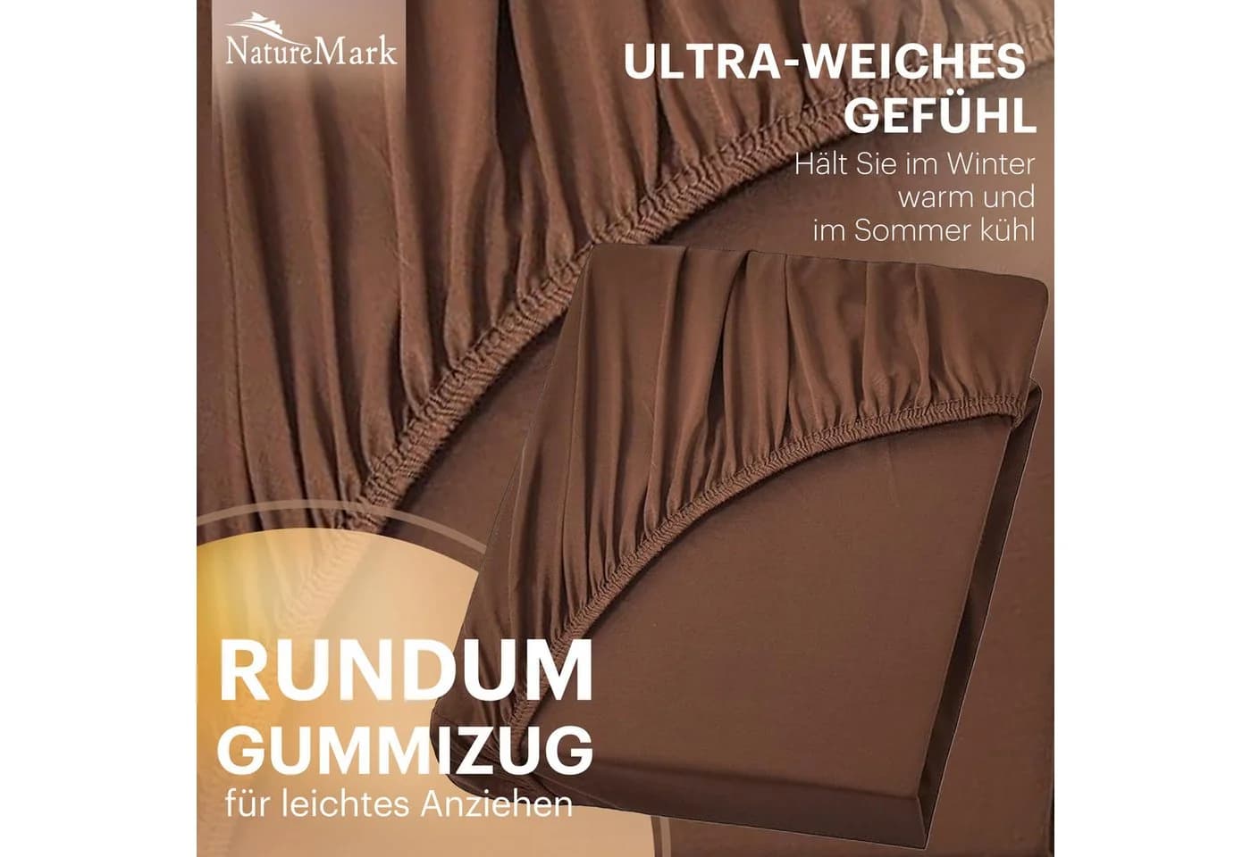 NatureMark Spannbettlaken Jersey 100% Baumwolle Braun - Bild 5