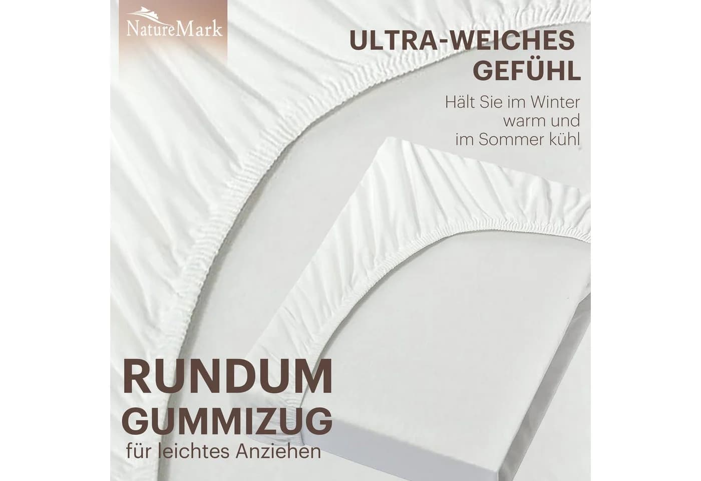 NatureMark Spannbettlaken Jersey Basic 100% Baumwolle Naturweiß - Bild 5