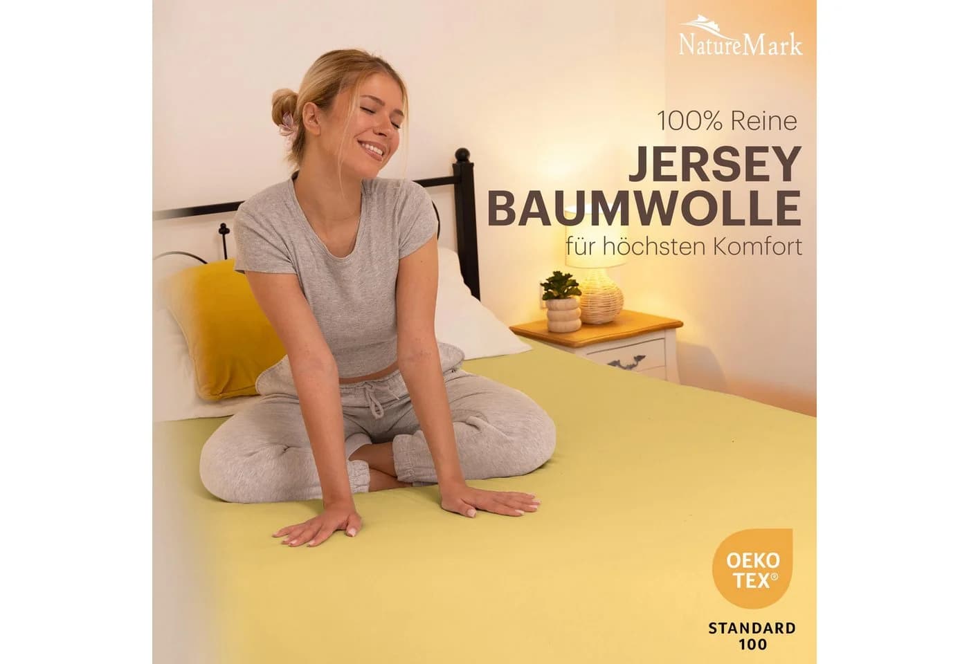 NatureMark Spannbettlaken Jersey 100% Baumwolle Gelb 200x220 cm - Bild 3