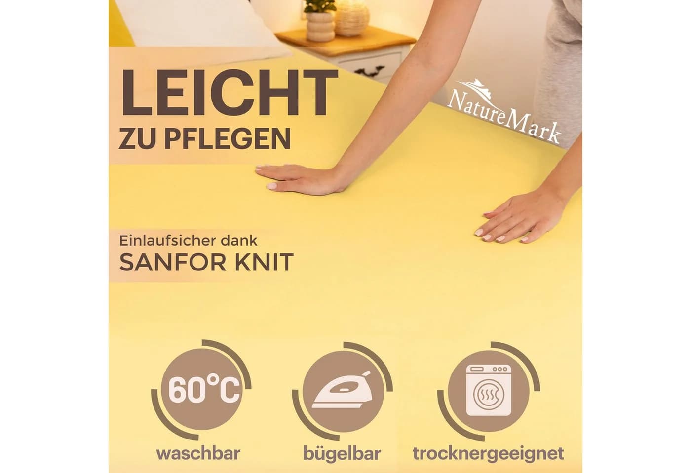 NatureMark Spannbettlaken Jersey 100% Baumwolle Gelb 200x220 cm - Bild 4