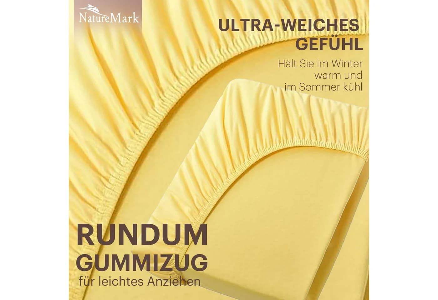 NatureMark Spannbettlaken Jersey 100% Baumwolle Gelb 200x220 cm - Bild 5