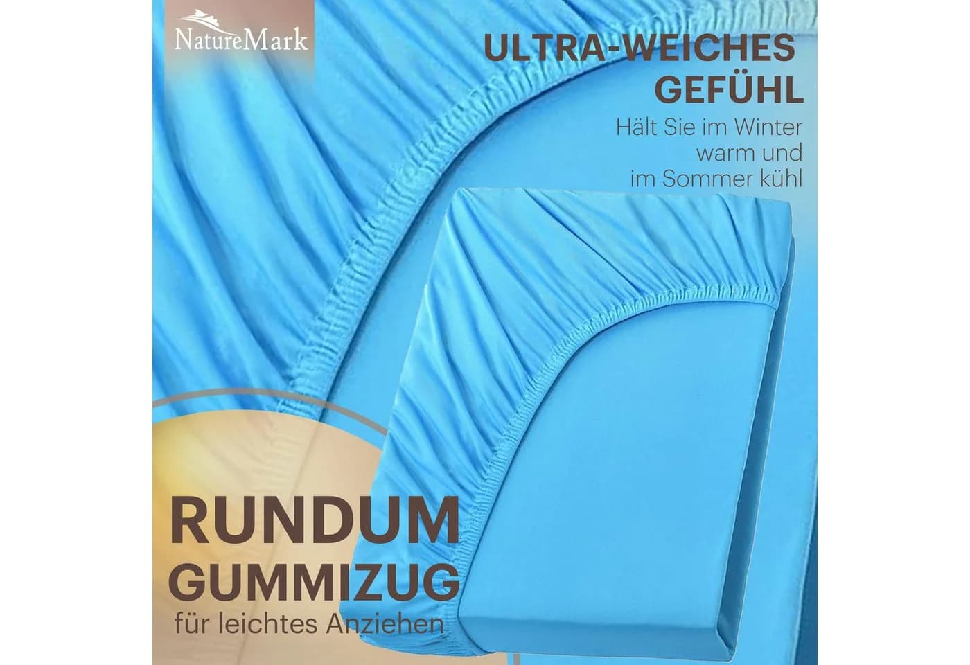 NatureMark Spannbettlaken Türkis Baumwolle Boxspringbett - Bild 5