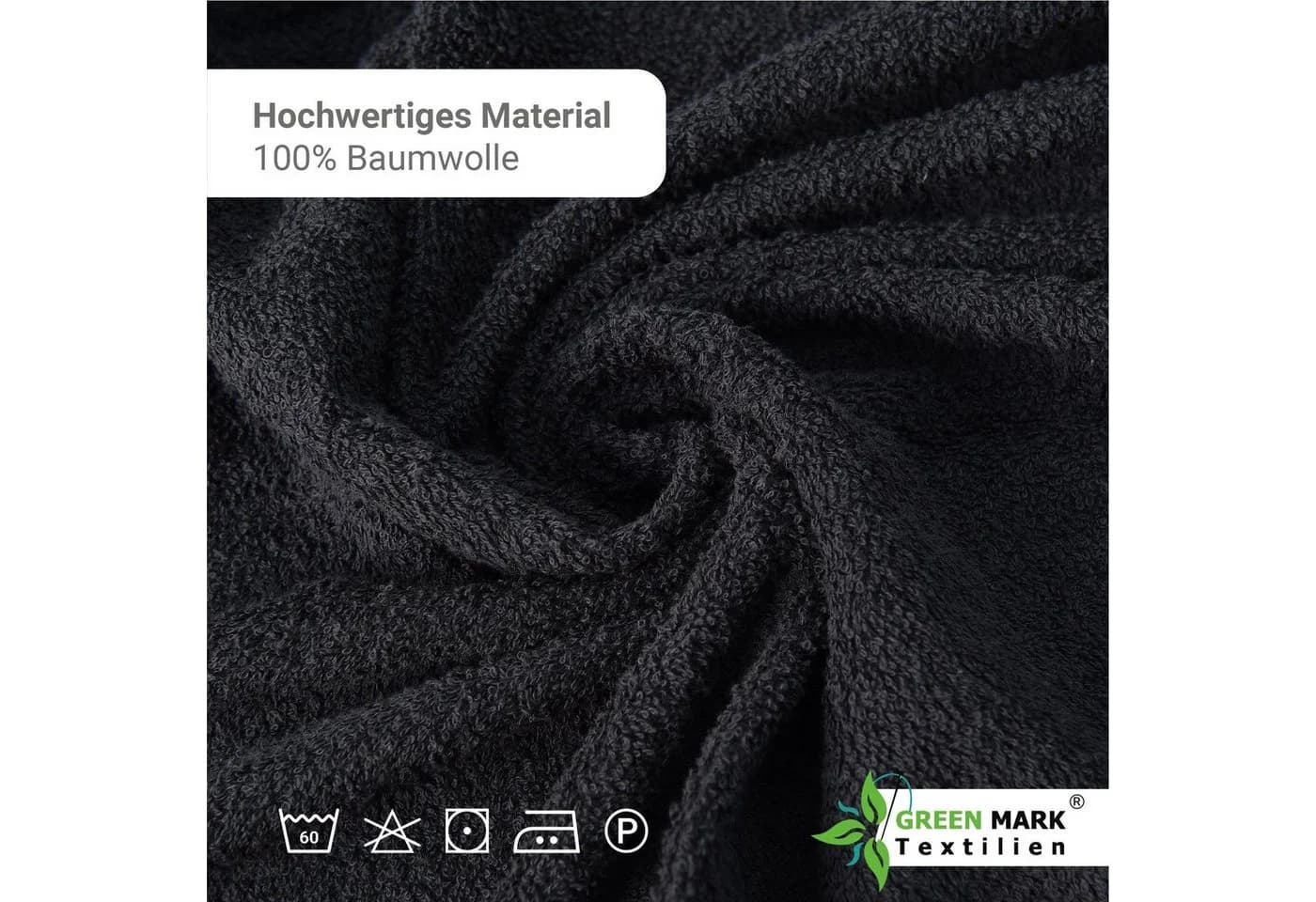 NatureMark Handtuch Set 8 tlg. Schwarz Frottier 100% Baumwolle