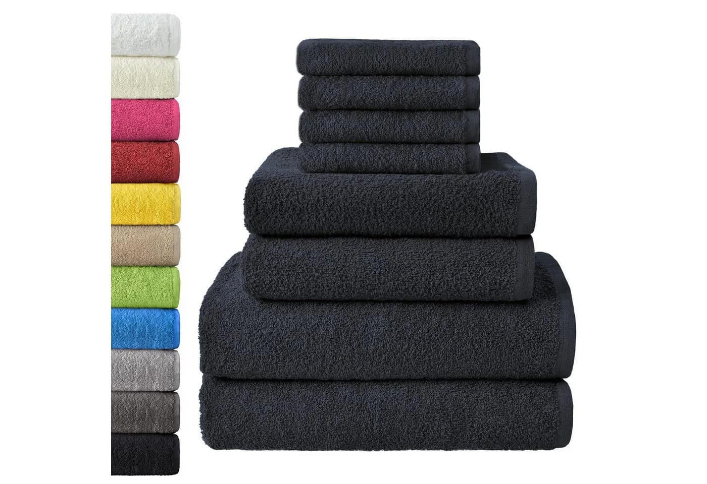 NatureMark Handtuch Set 8 tlg. Schwarz Frottier 100% Baumwolle - Bild 2