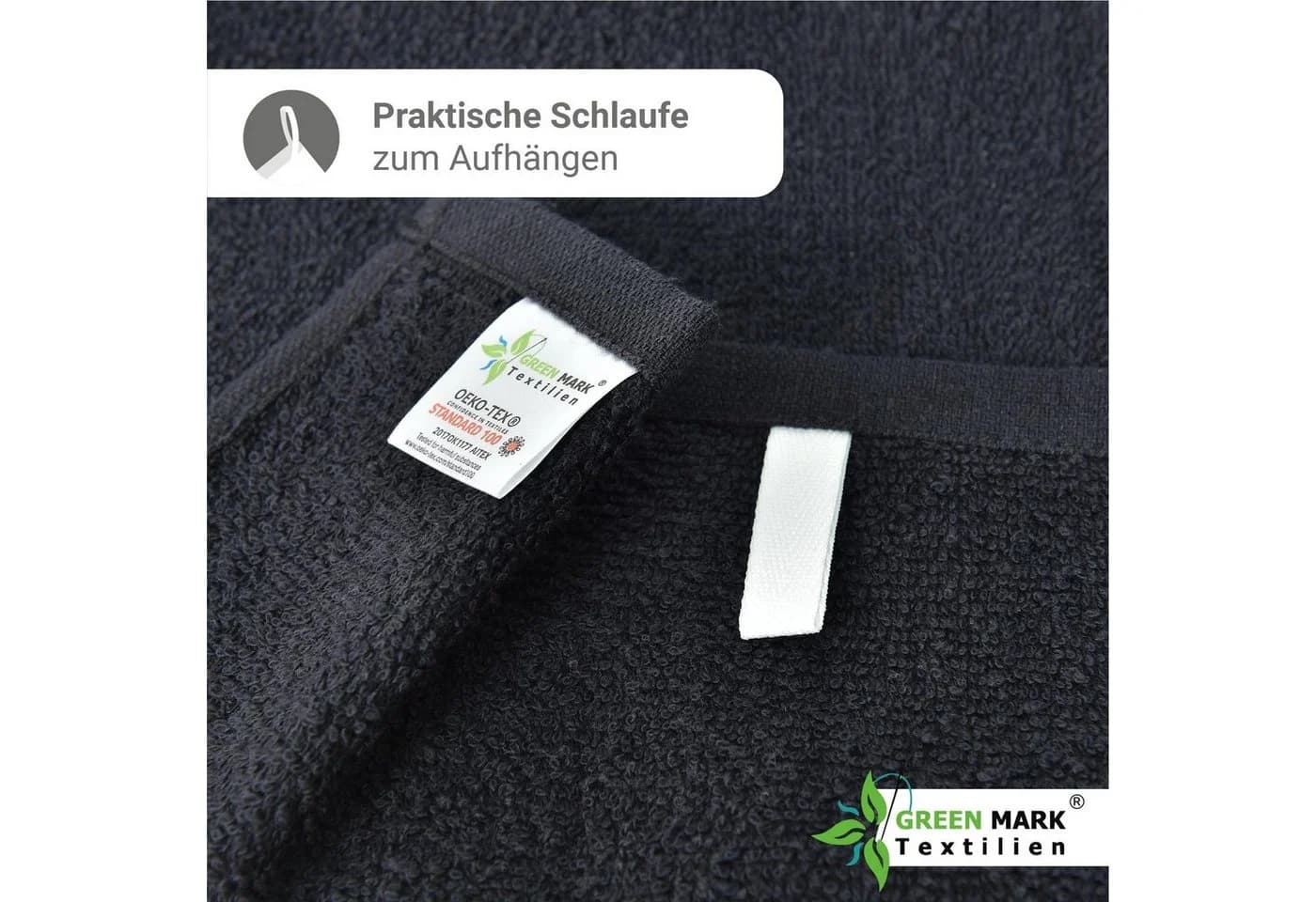 NatureMark Handtuch Set 8 tlg. Schwarz Frottier 100% Baumwolle - Bild 4