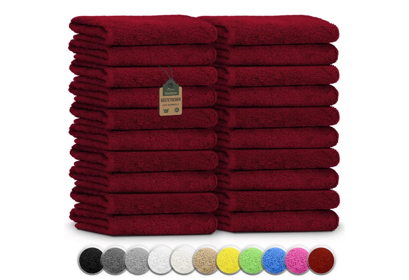 NatureMark Gästehandtuch 20er-Sparpack 30x50cm Baumwolle Bordeaux rot - Bild 2