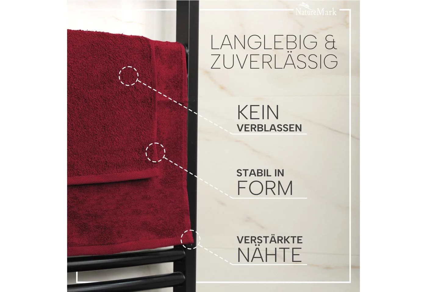 NatureMark Gästehandtuch 20er-Sparpack 30x50cm Baumwolle Bordeaux rot - Bild 4