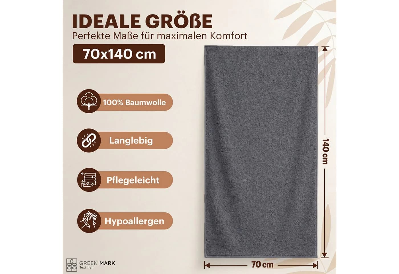 NatureMark Duschtuch 4er-Sparpack Anthrazit Grau 100% Baumwolle - Bild 4