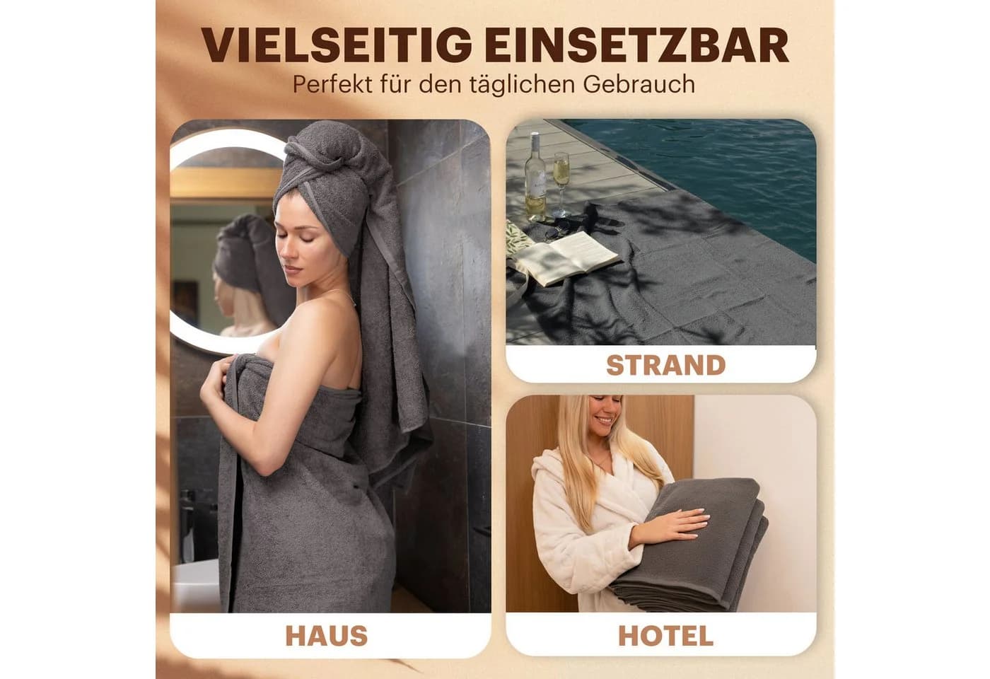 NatureMark Duschtuch 4er-Sparpack Anthrazit Grau 100% Baumwolle - Bild 5