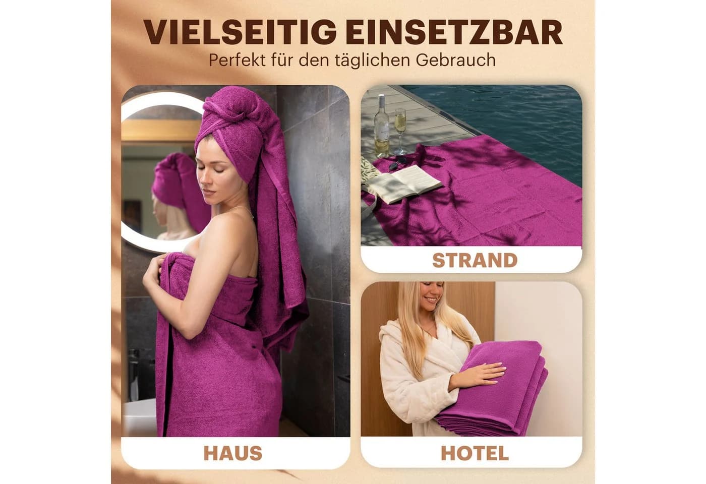 NatureMark Duschtuch 4er-Sparpack Frottier 70x140cm Pink - Bild 5