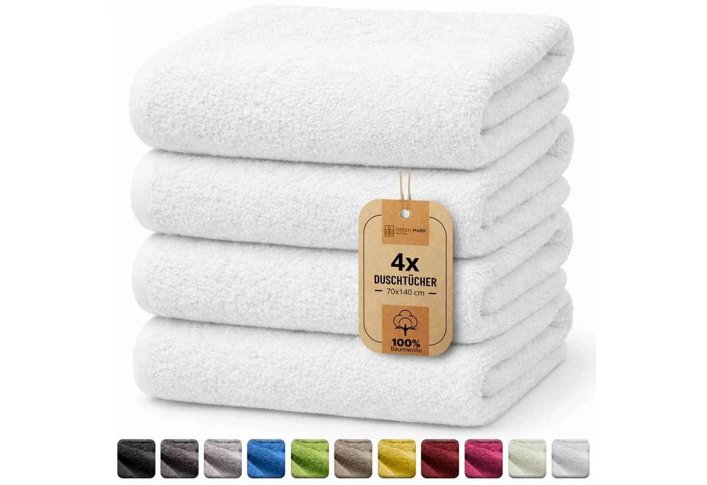 NatureMark Duschtuch 4er-Sparpack Weiß 100% Baumwolle Frottier - Bild 2