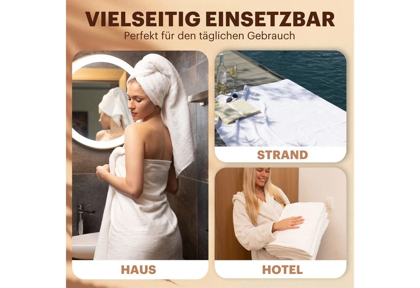 NatureMark Duschtuch 4er-Sparpack Weiß 100% Baumwolle Frottier - Bild 5
