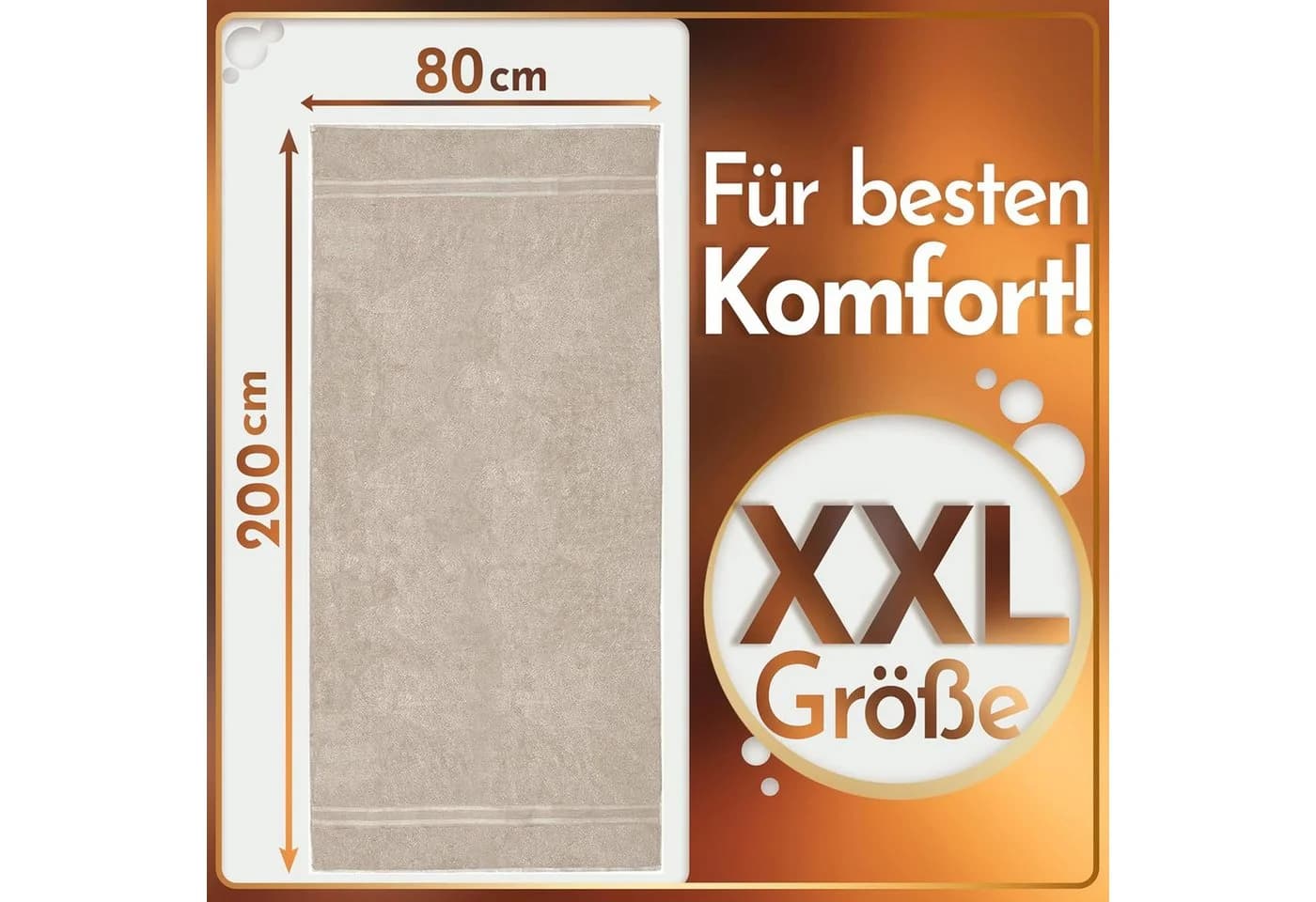NatureMark Saunatuch Frottier 80x200cm 100% Baumwolle Sand - Bild 3