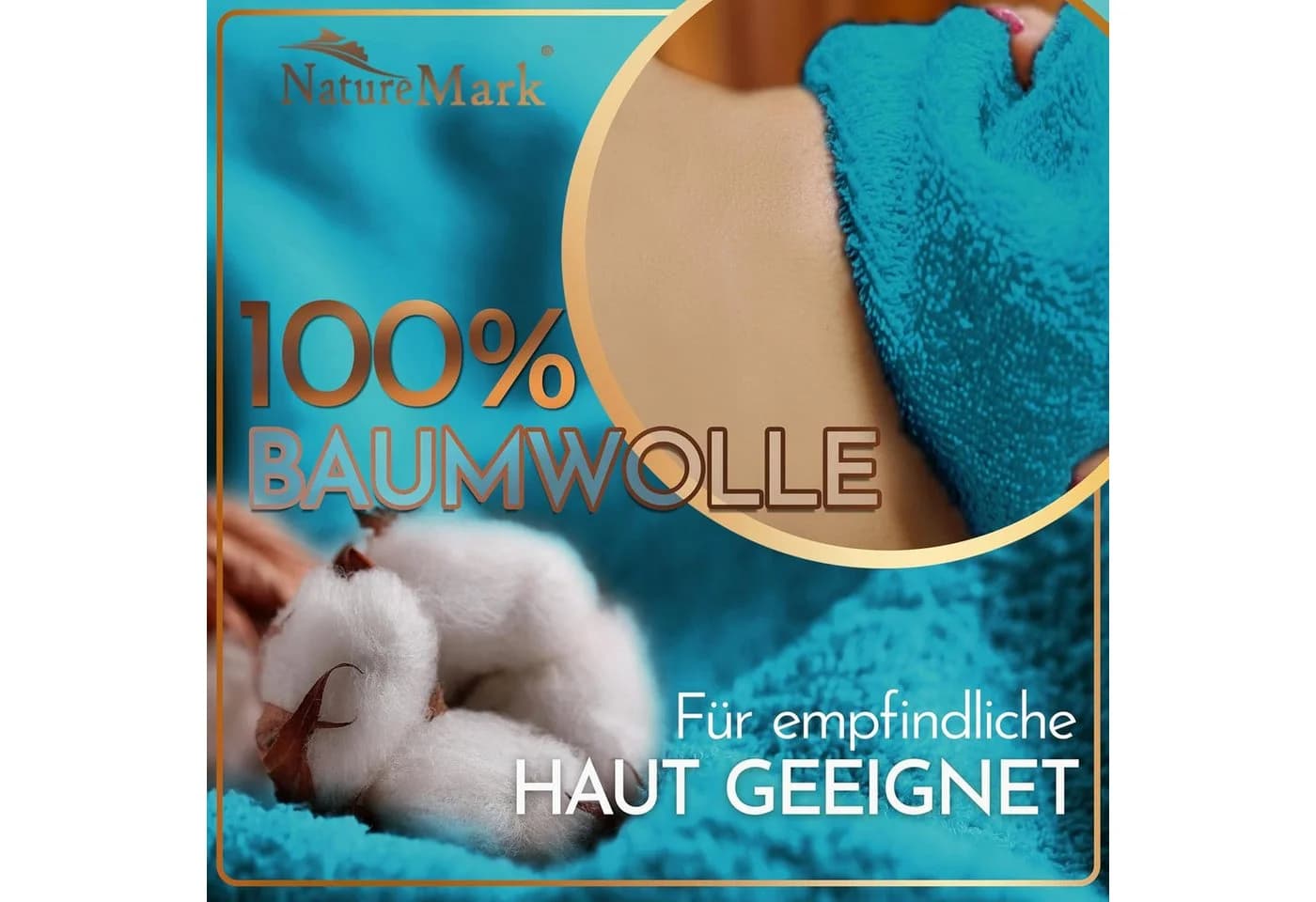 NatureMark Saunatuch Frottier 80x200cm Türkis 100% Baumwolle - Bild 5