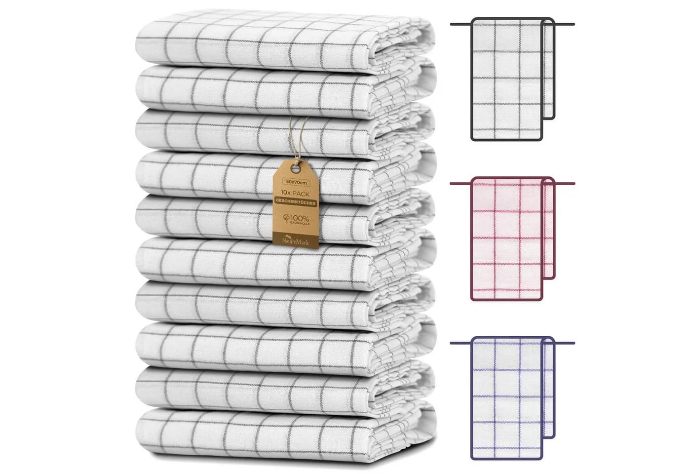 NatureMark Geschirrtuch 10er-Set Anthrazit Grau 100% Baumwolle - Bild 2