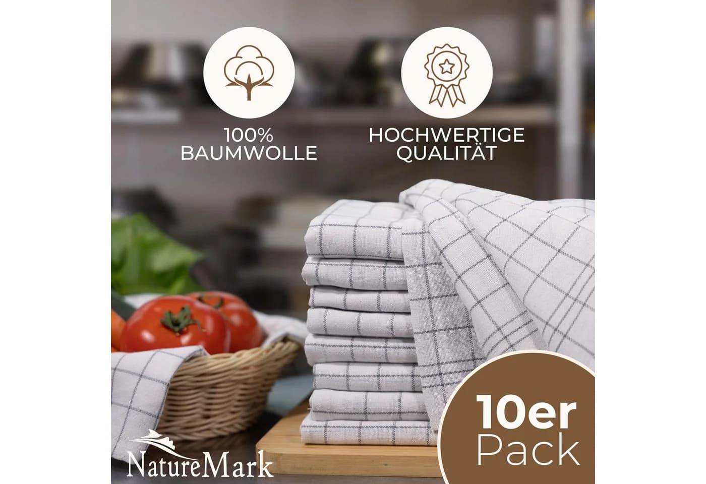NatureMark Geschirrtuch 10er-Set Anthrazit Grau 100% Baumwolle - Bild 3