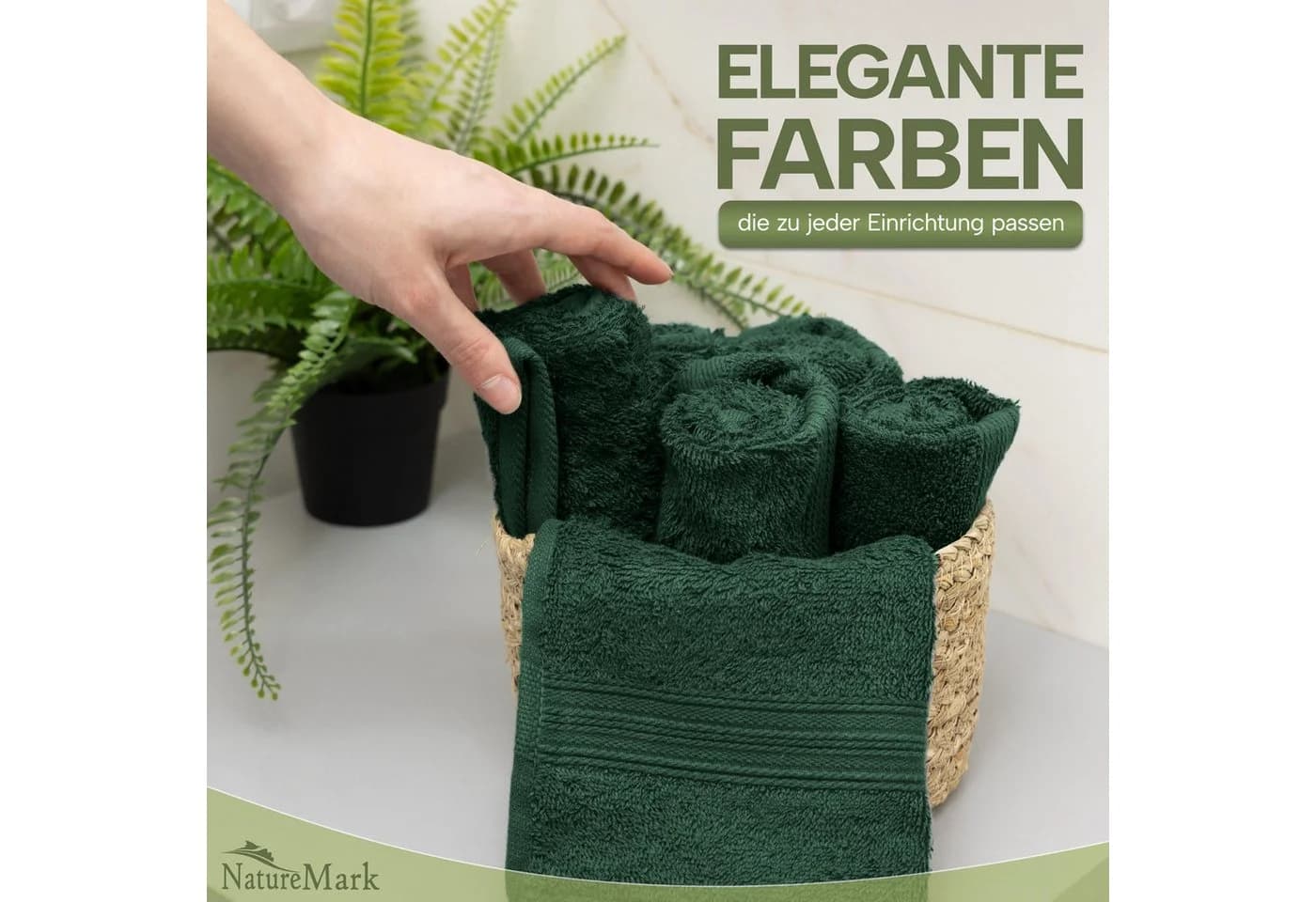NatureMark Gästehandtuch 12-St. 500gsm 100% Baumwolle Dunkelgrün