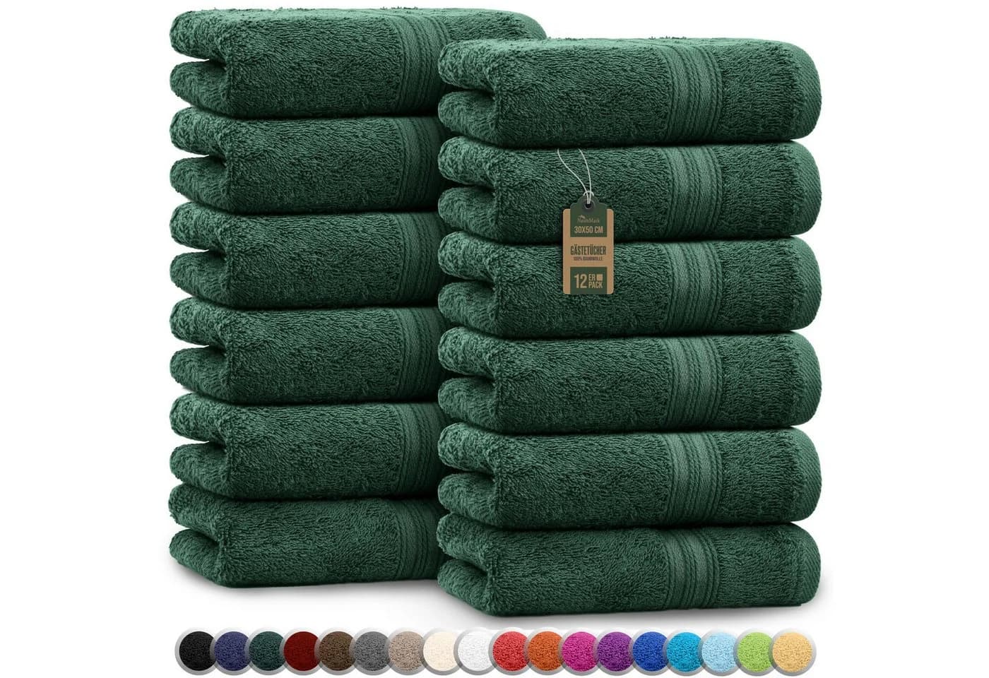 NatureMark Gästehandtuch 12-St. 500gsm 100% Baumwolle Dunkelgrün - Bild 2