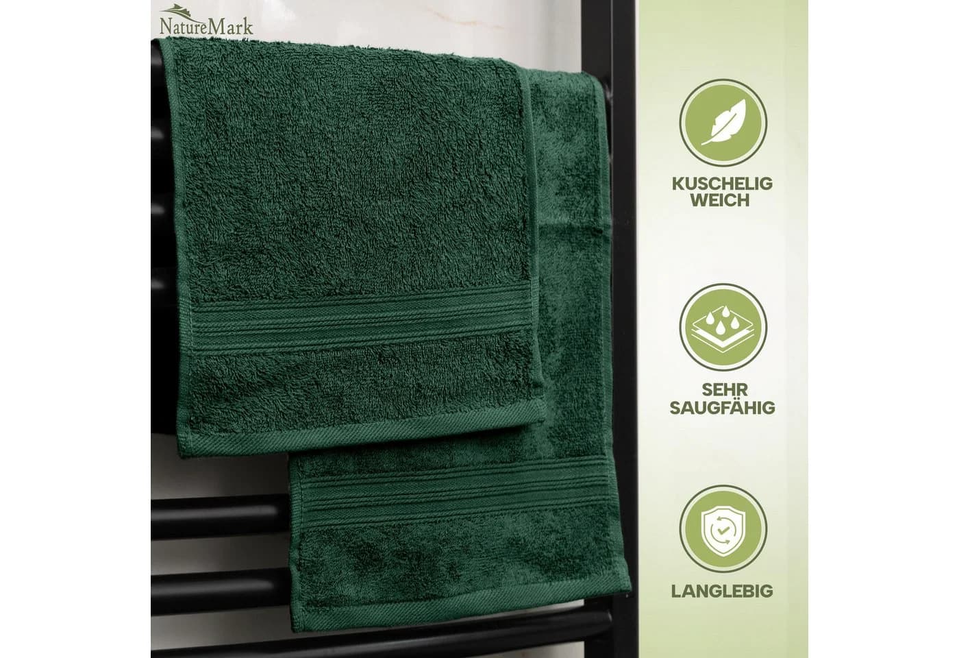 NatureMark Gästehandtuch 12-St. 500gsm 100% Baumwolle Dunkelgrün - Bild 4