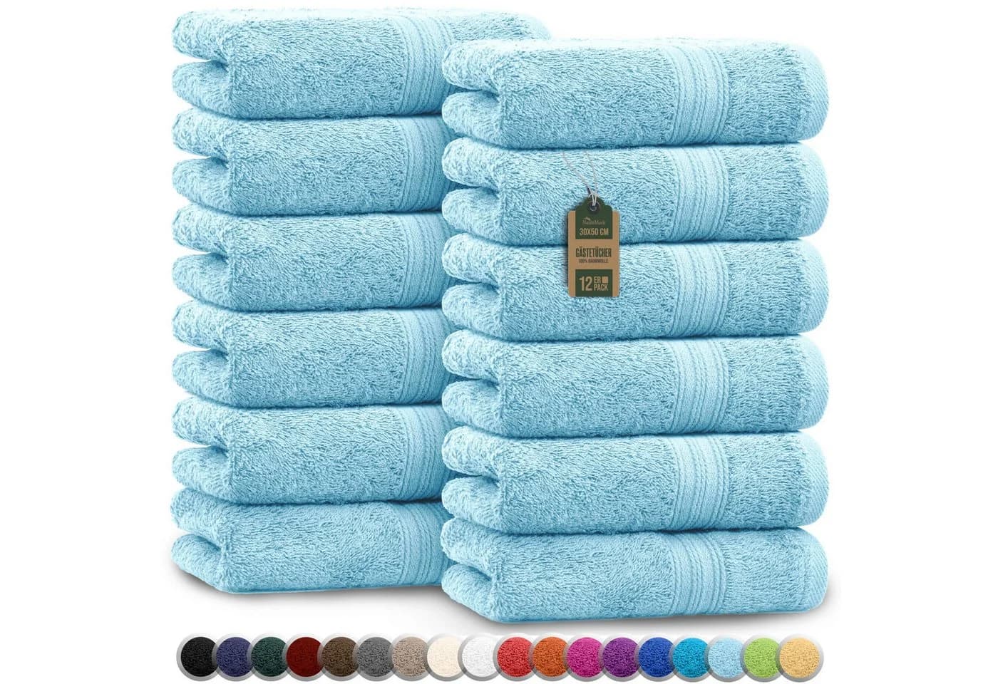 NatureMark Gästehandtuch 12er Pack Hellblau 100% Baumwolle 500gsm - Bild 2