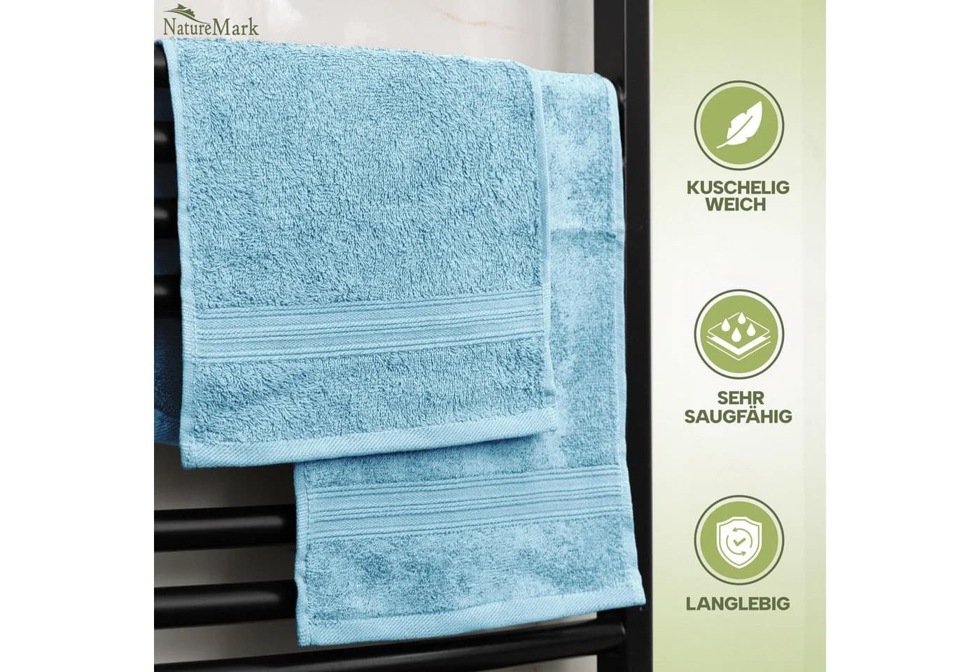 NatureMark Gästehandtuch 12er Pack Hellblau 100% Baumwolle 500gsm - Bild 4