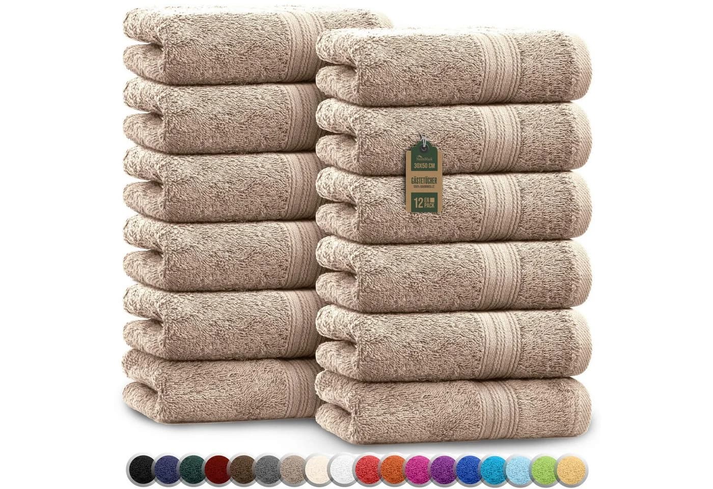 NatureMark Gästehandtuch 12er Set 100% Baumwolle Sand 30x50cm - Bild 2