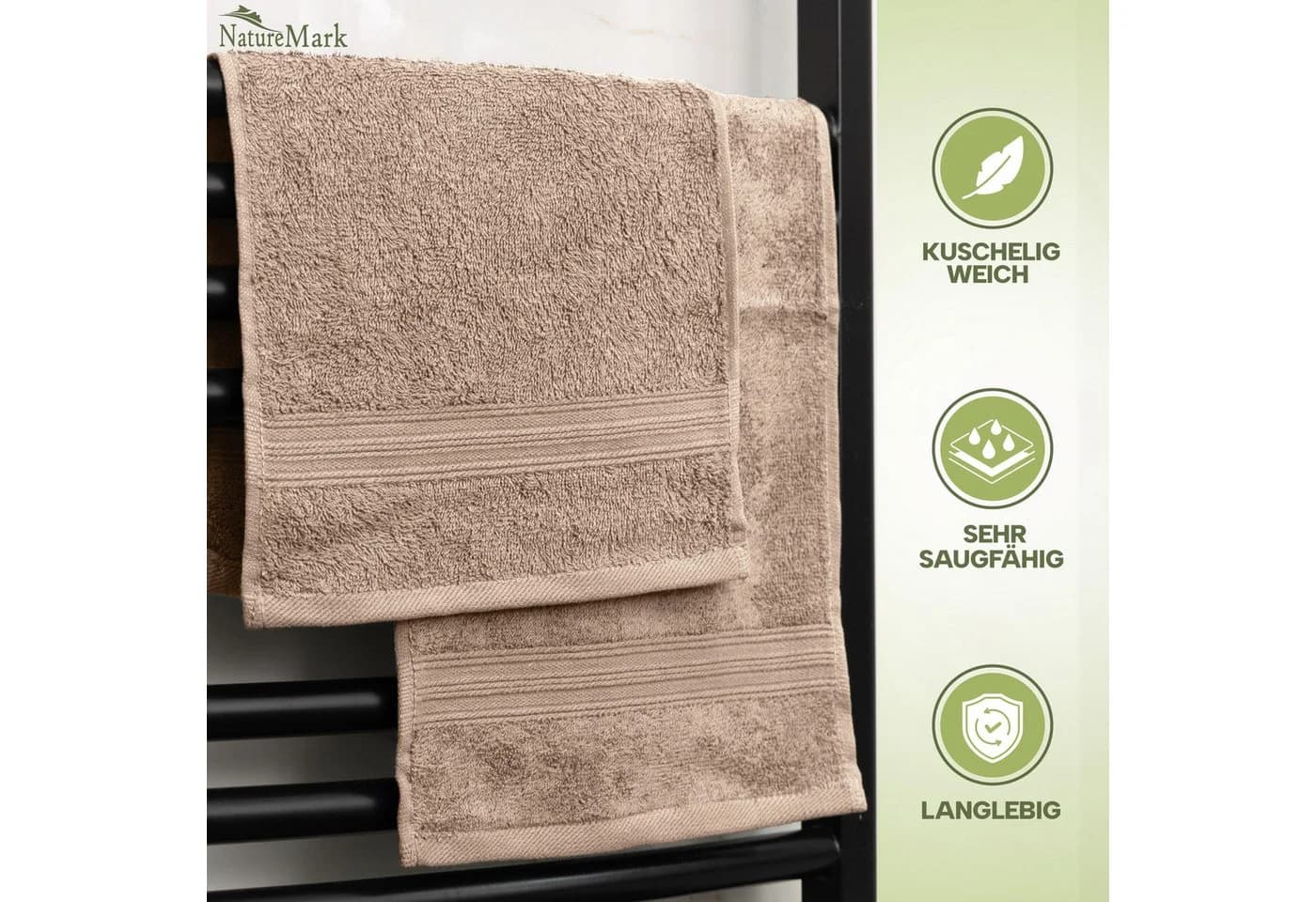 NatureMark Gästehandtuch 12er Set 100% Baumwolle Sand 30x50cm - Bild 4