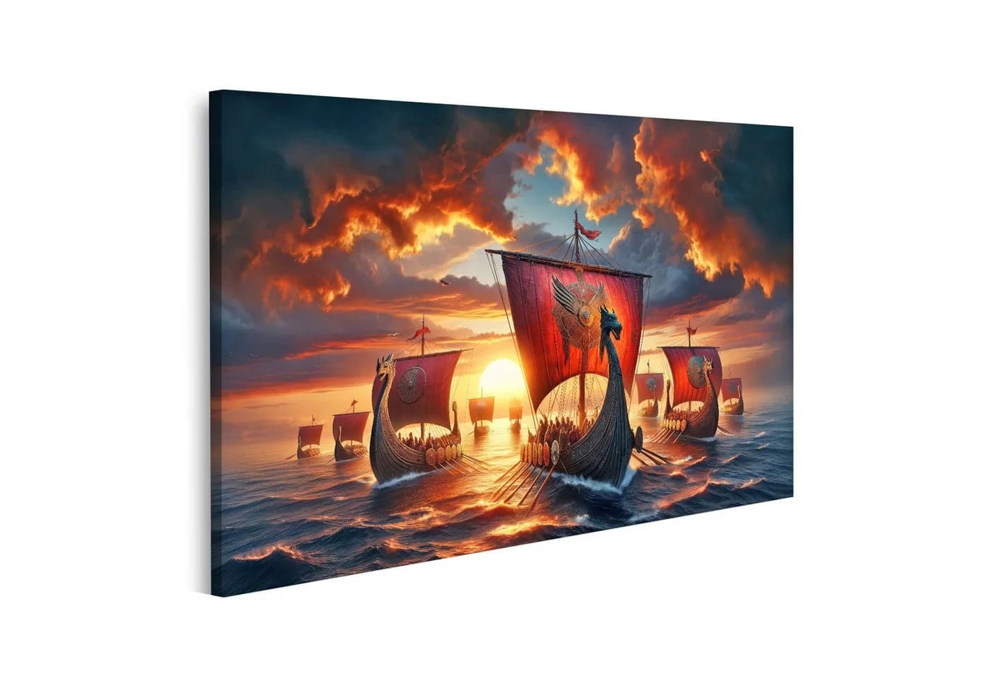 islandburner Leinwandbild Wikinger-Flotte Sonnenuntergang 80x40cm - Bild 2