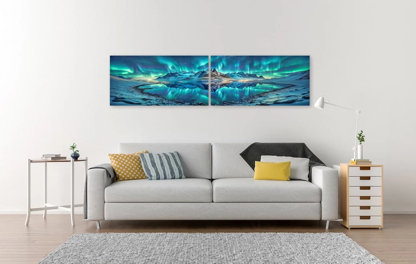 islandburner Leinwandbild Polarlichter über Nachtlandschaft Aurora Borealis