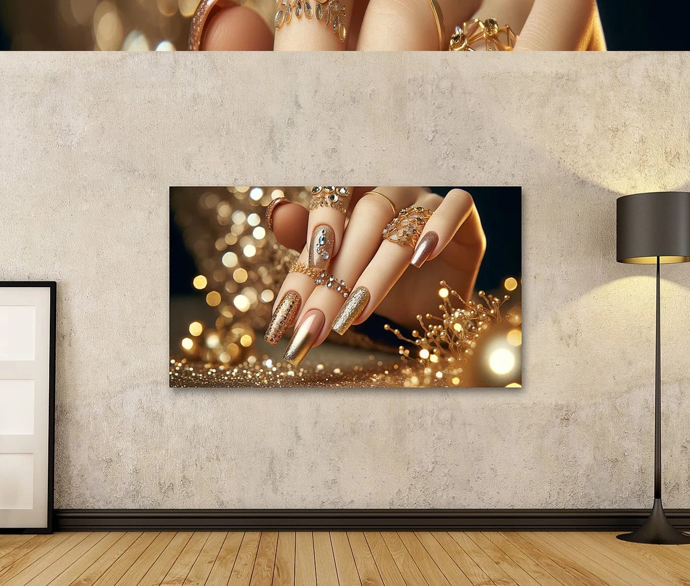 islandburner Leinwandbild Glitzernde Goldpracht Maniküre mit Juwelen