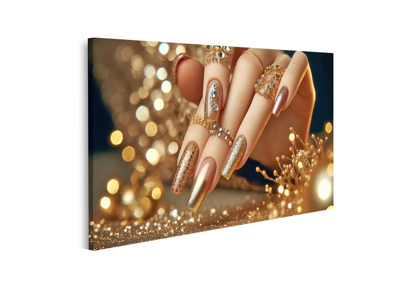 islandburner Leinwandbild Glitzernde Goldpracht Maniküre mit Juwelen - Bild 2