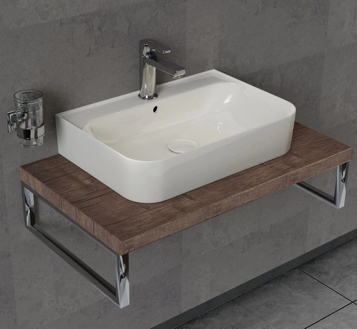 Aqua Bagno Aufsatzwaschbecken 70 cm weiß glänzend eckig