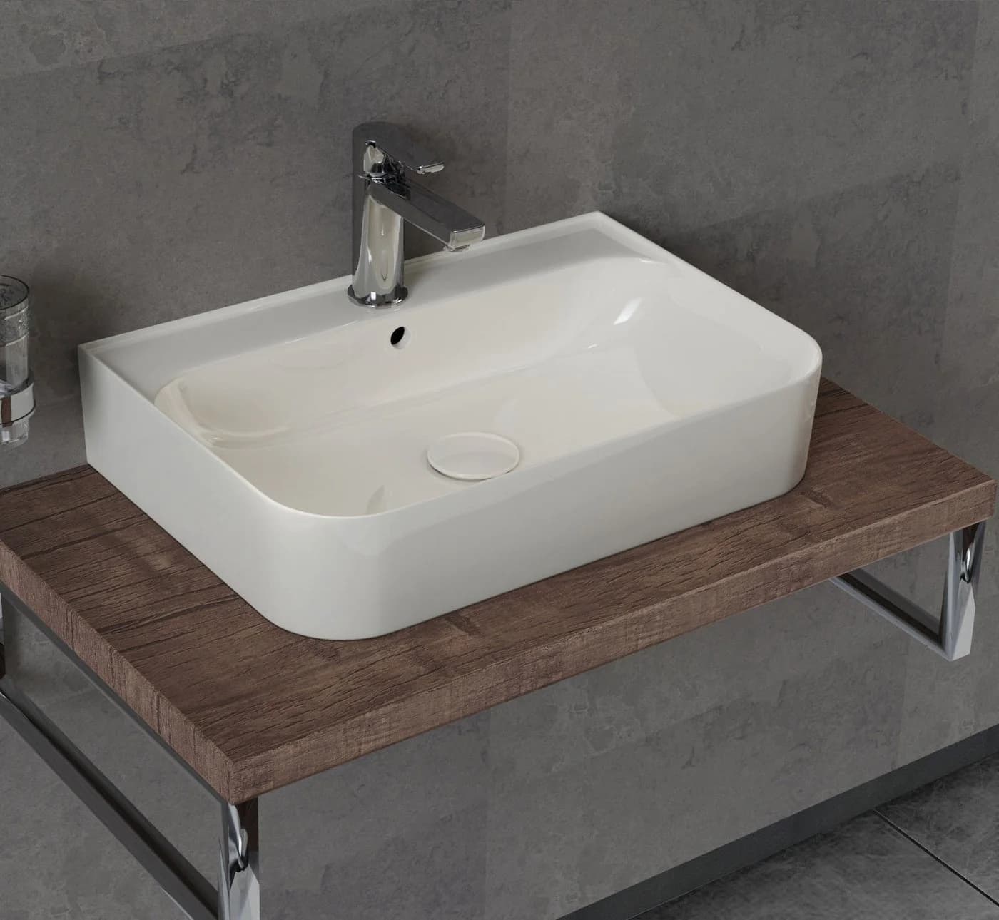 Aqua Bagno Aufsatzwaschbecken 70 cm weiß glänzend eckig - Bild 3