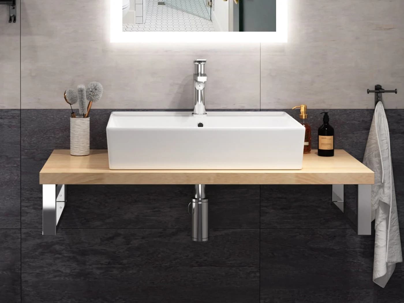 Aqua Bagno Waschbecken 55 cm Weiß Glänzend Wandhängend Eckig