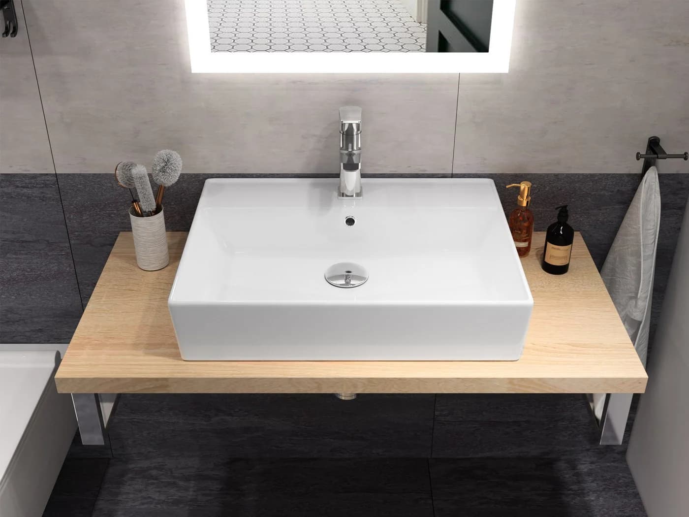 Aqua Bagno Waschbecken 55 cm Weiß Glänzend Wandhängend Eckig - Bild 3