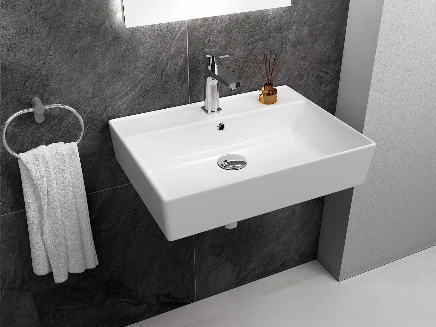 Aqua Bagno Waschbecken 55 cm Weiß Glänzend Wandhängend Eckig - Bild 4
