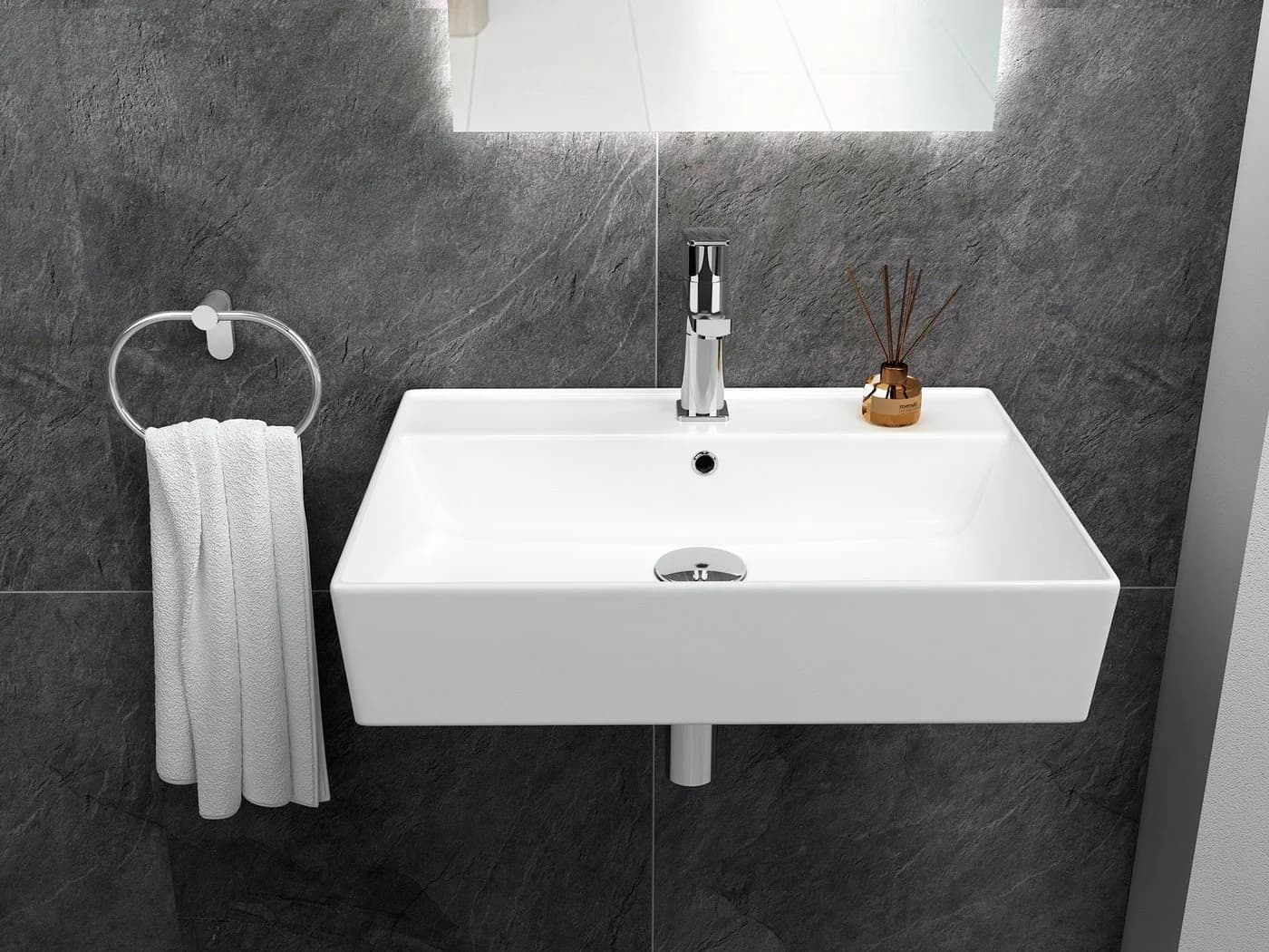 Aqua Bagno Waschbecken 55 cm Weiß Glänzend Wandhängend Eckig - Bild 5