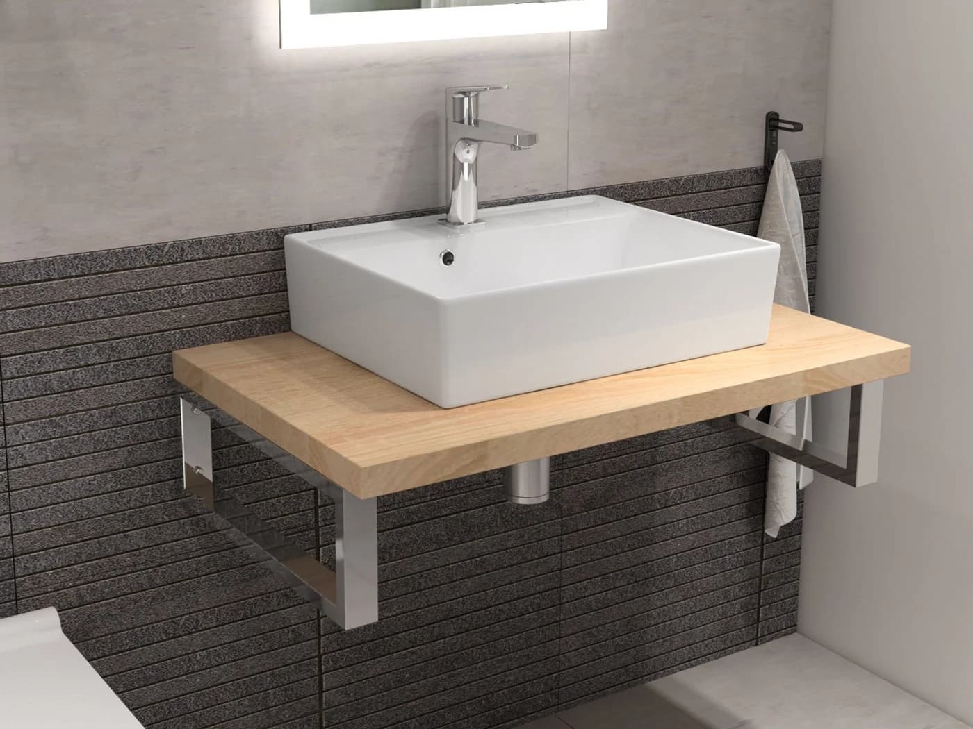 Aqua Bagno Wandwaschbecken 50cm Weiß Hochglanz Eckig
