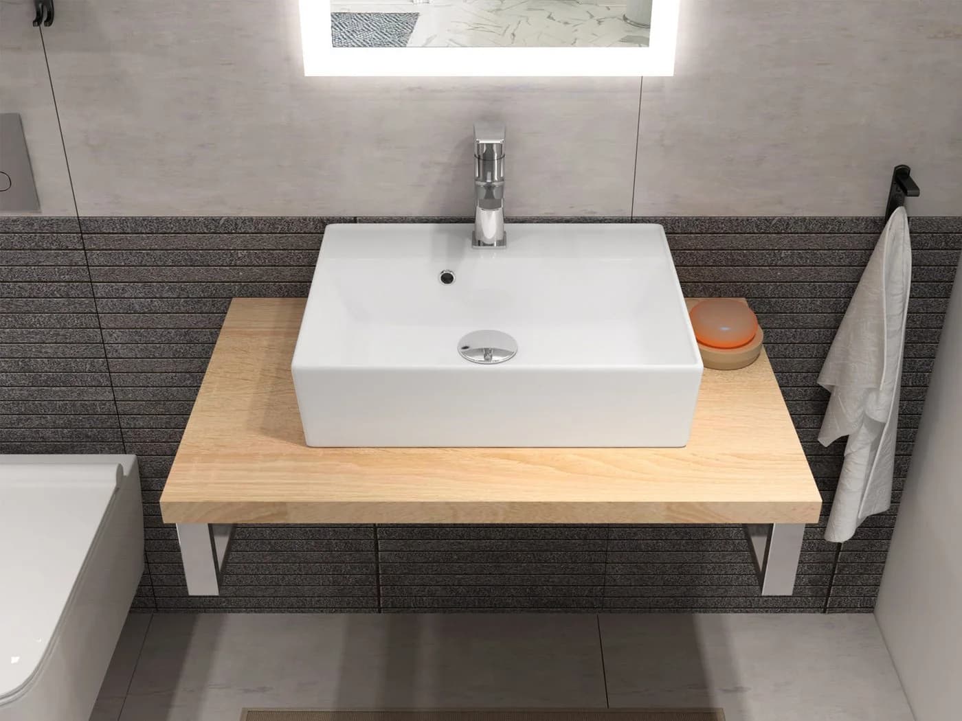 Aqua Bagno Wandwaschbecken 50cm Weiß Hochglanz Eckig - Bild 4