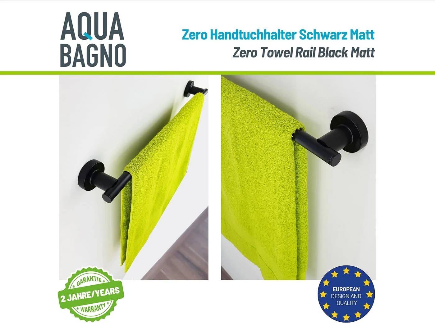 Aqua Bagno ZERO Handtuchhalter Schwarz Matt 50cm - Bild 3