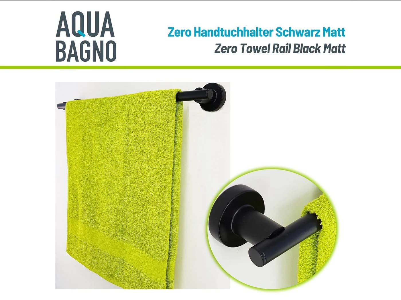 Aqua Bagno ZERO Handtuchhalter Schwarz Matt 50cm - Bild 4