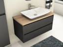 Aqua Bagno Badmöbel-Set Duo 100 cm Anthrazit mit Eiche Gold Trägerplatte Bild 1