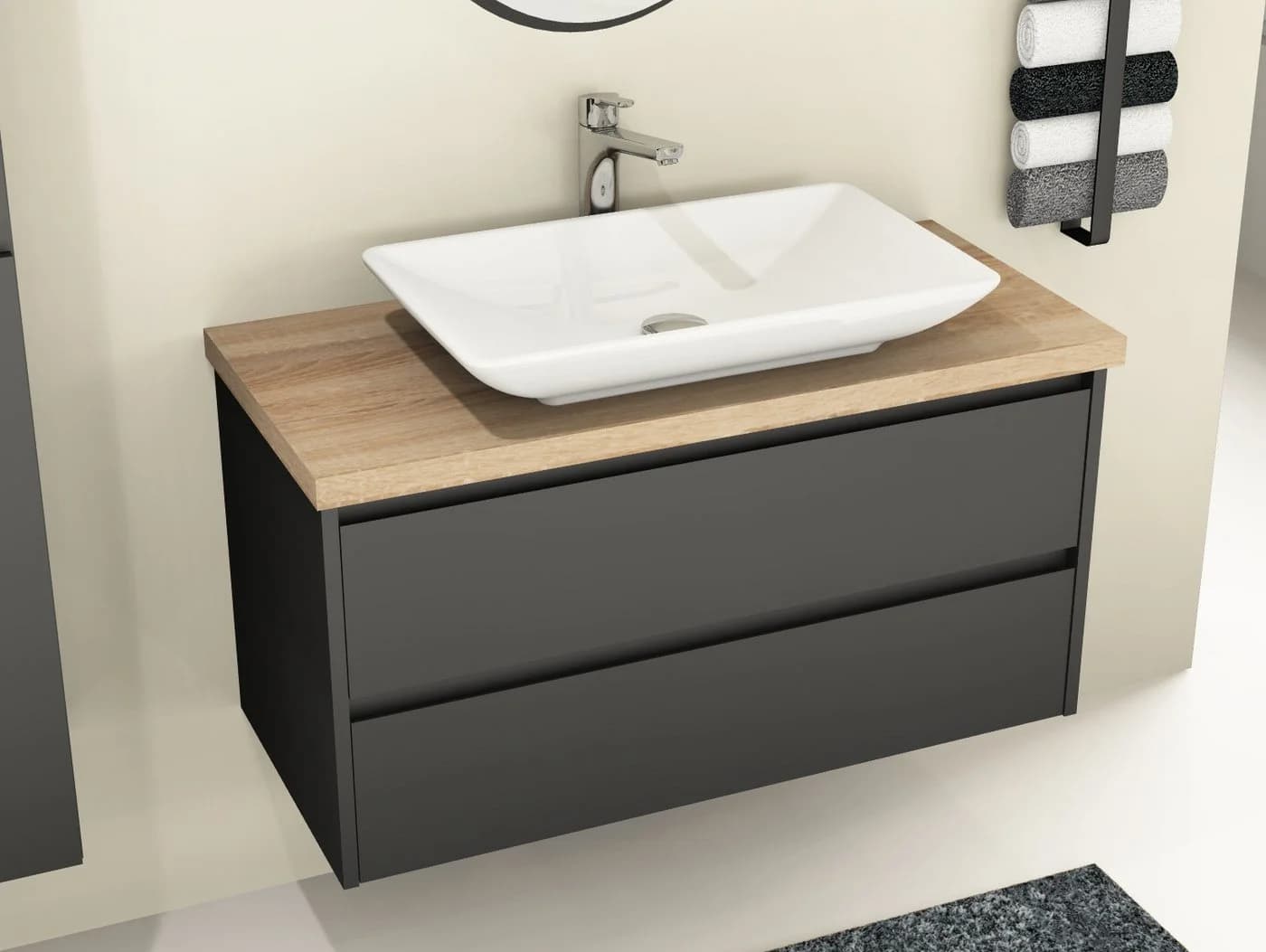 Aqua Bagno Badmöbel-Set Duo 100 cm Anthrazit mit Eiche Gold Trägerplatte - Bild 2