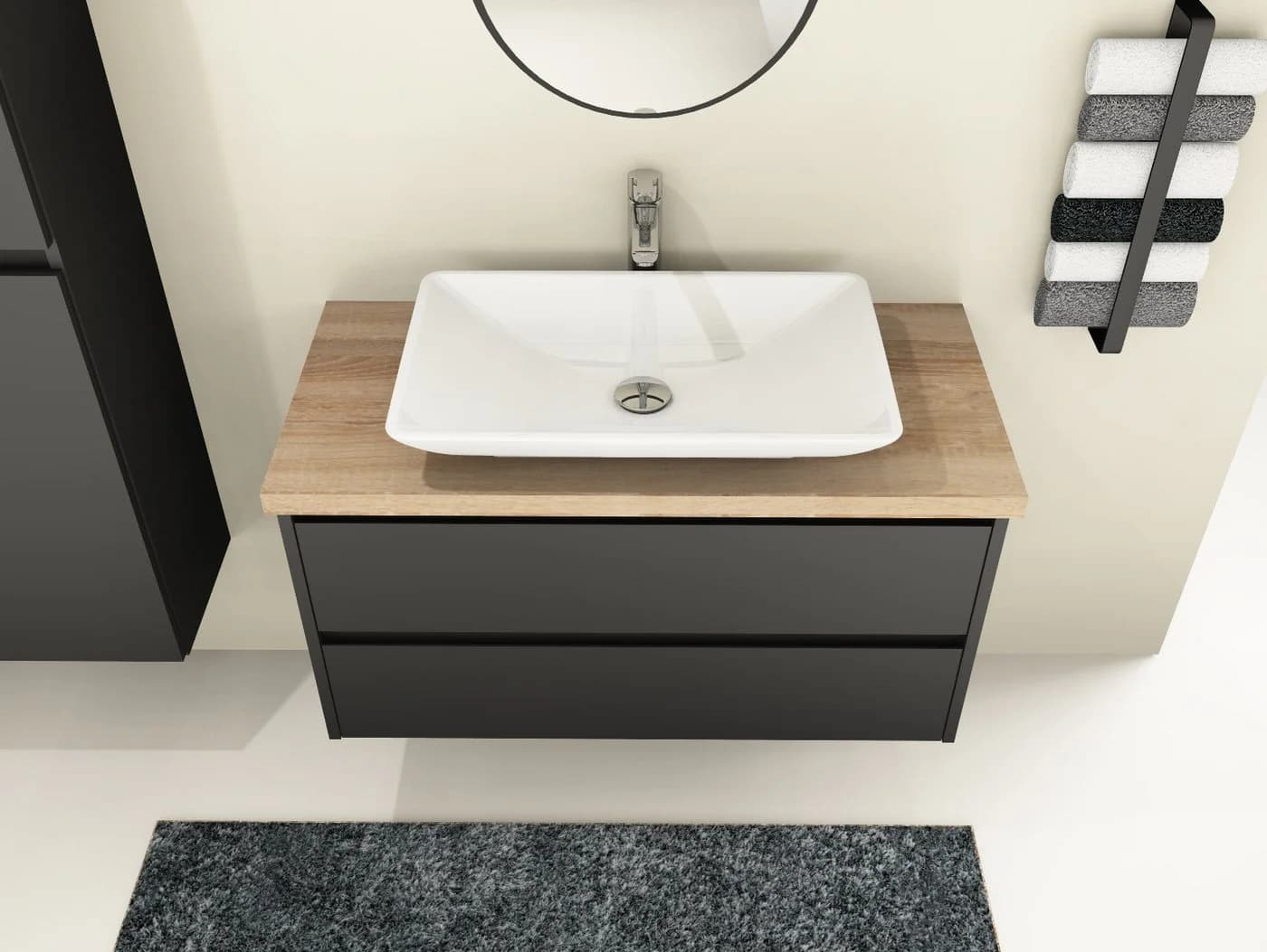 Aqua Bagno Badmöbel-Set Duo 100 cm Anthrazit mit Eiche Gold Trägerplatte - Bild 3