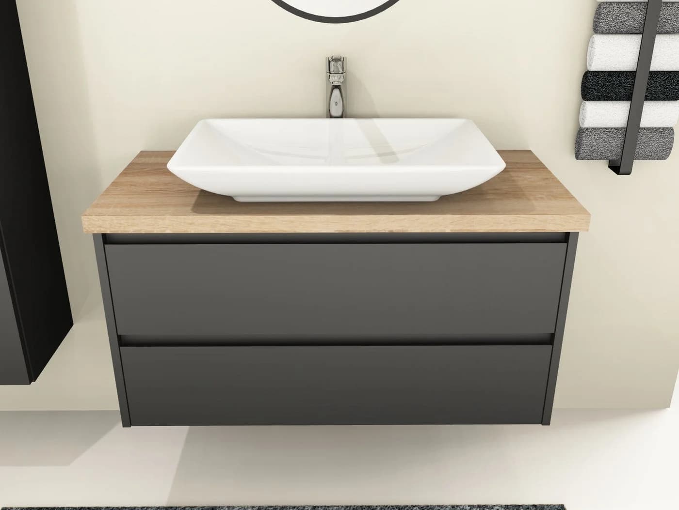 Aqua Bagno Badmöbel-Set Duo 100 cm Anthrazit mit Eiche Gold Trägerplatte - Bild 4
