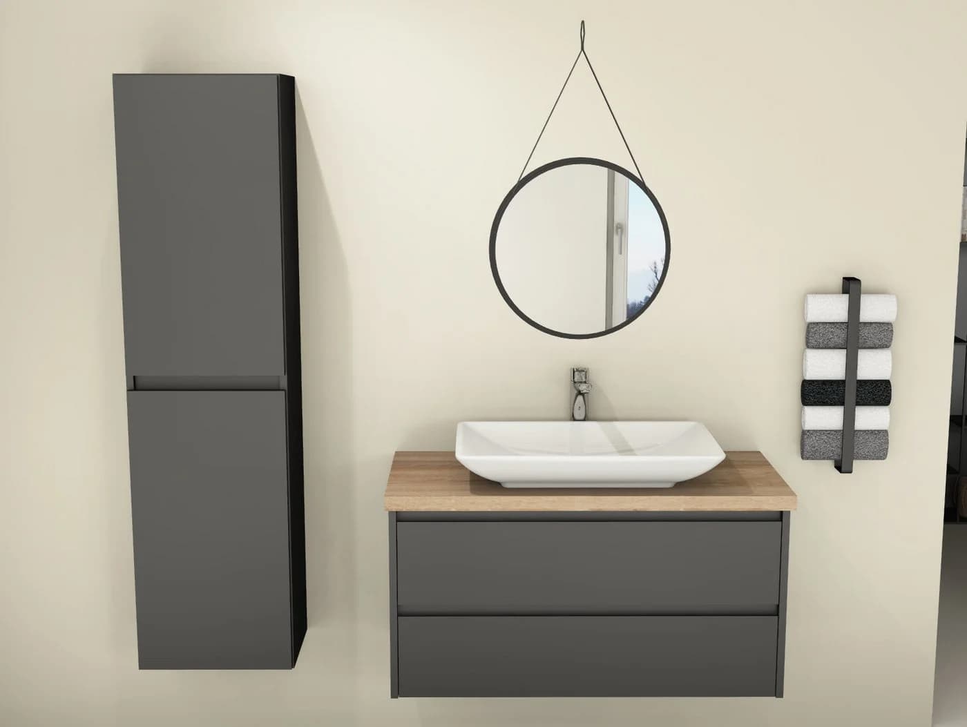 Aqua Bagno Badmöbel-Set Duo 100 cm Anthrazit mit Eiche Gold Trägerplatte - Bild 5