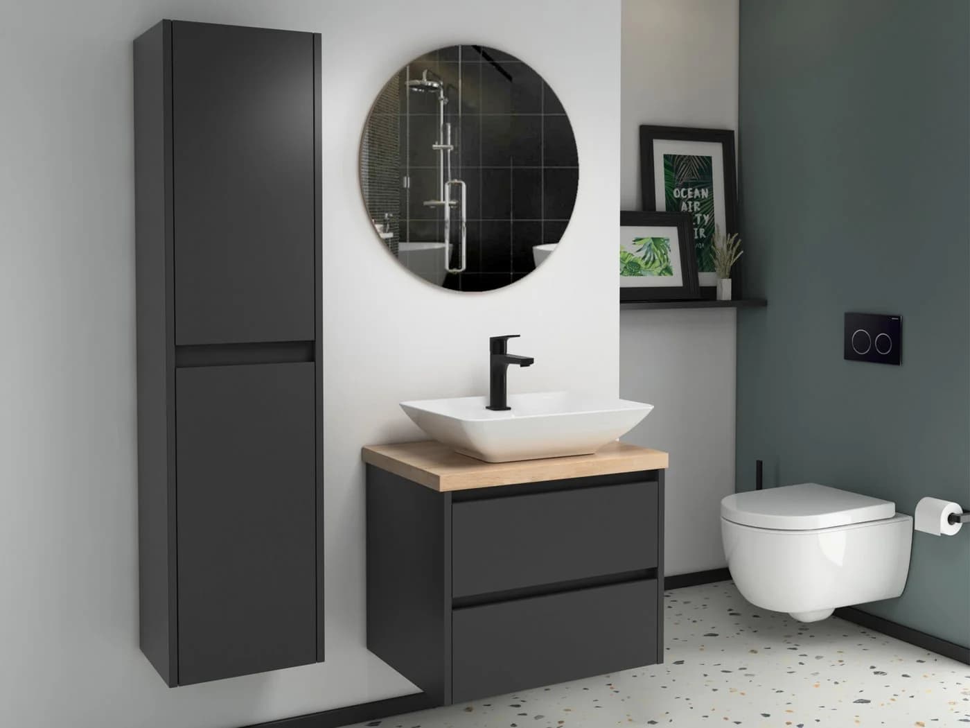 Aqua Bagno Badmöbel-Set 60cm Anthrazit Matt mit Keramikwaschbecken - Bild 2